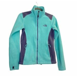 the North Face Fleece Full Zip mock neck Jacket Shell rock Color block Sz Xs